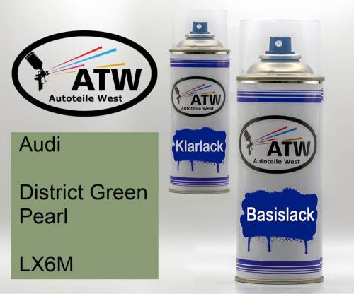 Audi, District Green Pearl, LX6M: 400ml Sprühdose + 400ml Klarlack - Set, von ATW Autoteile West.